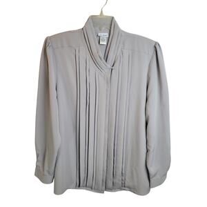 Vtg Vicki Wayne Button Front Blouse Gray Pintuck Long Sleeve Women's Size 18W